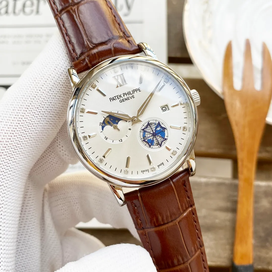 【High-end replica】💰1440! Patek.Philippe's premium men's watch features a four-hand separated moon design, exquisite craftsmanship, originality, nobility and gentlemanly style. Using fully automatic mechanical movement, top-grade 316 stainless steel case, imported calfskin strap, mineral super mirror, size 41*13